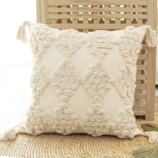 Tufted Throw Pillow with Tassels